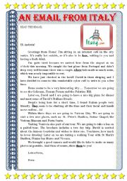 English Worksheet: AN EMAIL FROM ITALY - HOLIDAYS