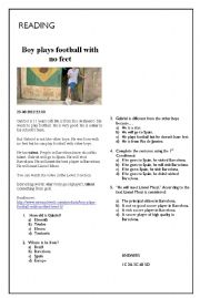 English Worksheet: Boy plays football with no feet