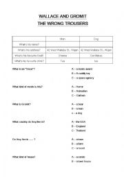 English Worksheet: Wallace and Gromit - THe Wrong Trousers - Introduction Handout
