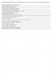 English Worksheet: Correct the wrong sentences