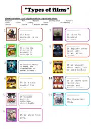 English Worksheet: types of films