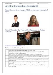 English Worksheet: First impressions. 3 tasks. 2 pages + key