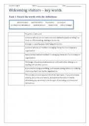 English Worksheet: Welcoming visitors Key Words