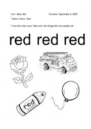 English Worksheet: Color Red