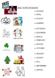 English Worksheet: Days, months, seasons