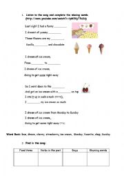 English Worksheet: song: I Dream of Ice Cream