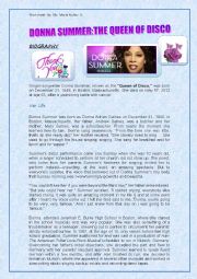 English Worksheet: Reading comprehension Biography of  Donna Summer