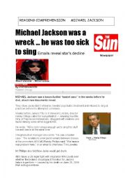 English Worksheet: reading comprehension Michael Jackson