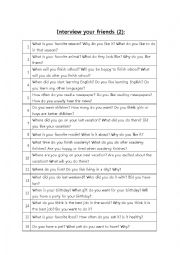English Worksheet: Interview your friends - Circle Game! Part 2
