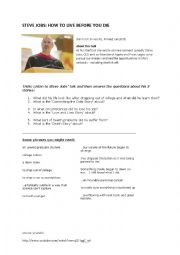 English Worksheet: STEVE JOBS: HOW TO LIVE BEFORE YOU DIE