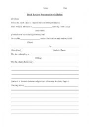 English Worksheet: Book Review Presentation Worksheet