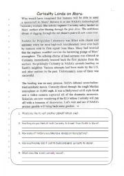 English Worksheet: News Article: Curiosity Lands on the Moon