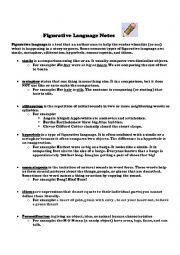 English Worksheet: Figurative Language Notes