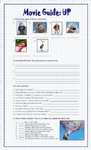 English Worksheet: Movie Guide, UP (Disney-Pixar)