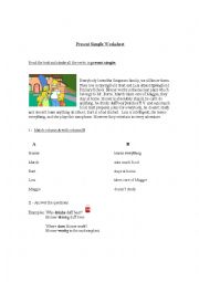 English Worksheet: Worksheet: Present Simple reading comprehension The Simpsons