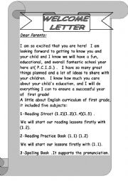 English Worksheet: WELCOME LETTER