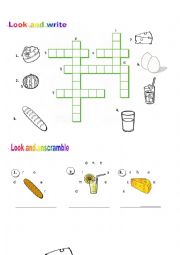 English Worksheet: Look Write and Unscramble Food