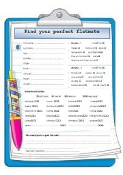 English Worksheet: Find the perfect flat mate