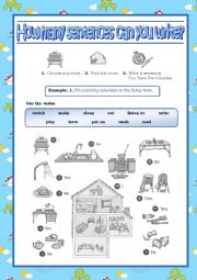 English Worksheet: Parts of the House and Present Continuous