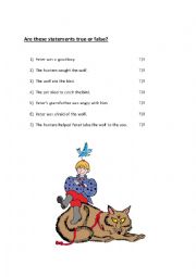 English Worksheet: Peter and the Wolf True or False