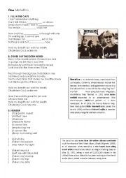 English Worksheet: One by Metallica