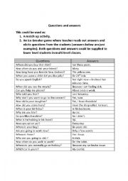 English Worksheet: Questions and Answers