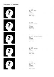 English Worksheet: Biography of athletes