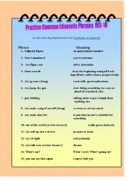 English Worksheet: Practice Common Idiomatic Phrases RCL-10