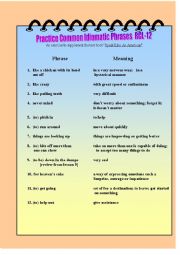 English Worksheet: Practice Common Idiomatic Phrases RCL-12