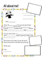 English Worksheet: All About me