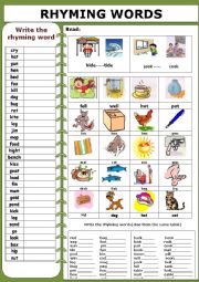 English Worksheet: Rhyming words review