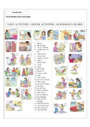 English Worksheet: Daily activities / Leisure activities / Household chores! Editable!