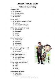 English Worksheet: Mr. Bean goes to the movies - video activity