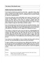 English Worksheet: The story of the bluefin tuna