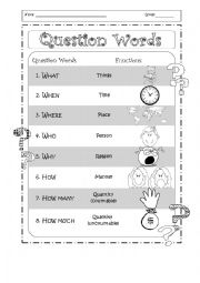 English Worksheet: Reference Sheet: Question Words