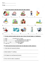 English Worksheet: Daily Routines. Present Simple vs Present Continuous.