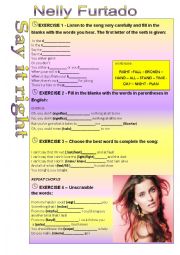 English Worksheet: Say it right Nelly Furtado