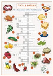 English Worksheet: Food & Drinks Crossword Puzzle