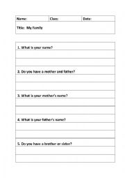 English Worksheet: Introduction to writing - My Family