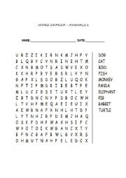 English Worksheet: Animal word search