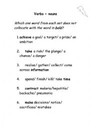 English Worksheet: Verb and noun collocation