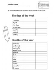 English Worksheet: Days and months