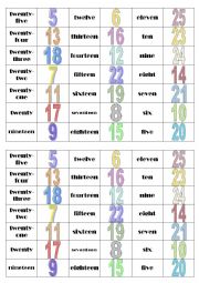 English Worksheet: Numbers domino