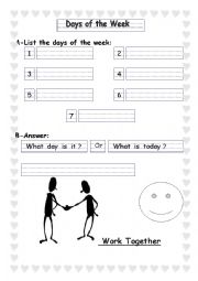 English Worksheet: days of the week