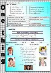 English Worksheet: one thing (one direction)