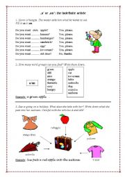 English Worksheet: A or AN - The Indefinite Article