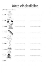 English Worksheet: words with silent letters