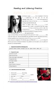 Reading and Listening Activity Avril Lavigne