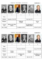 English Worksheet: Famous Mystery Authors Pairwork