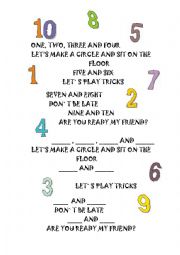 English Worksheet: From 1 to 10 - Song worksheet